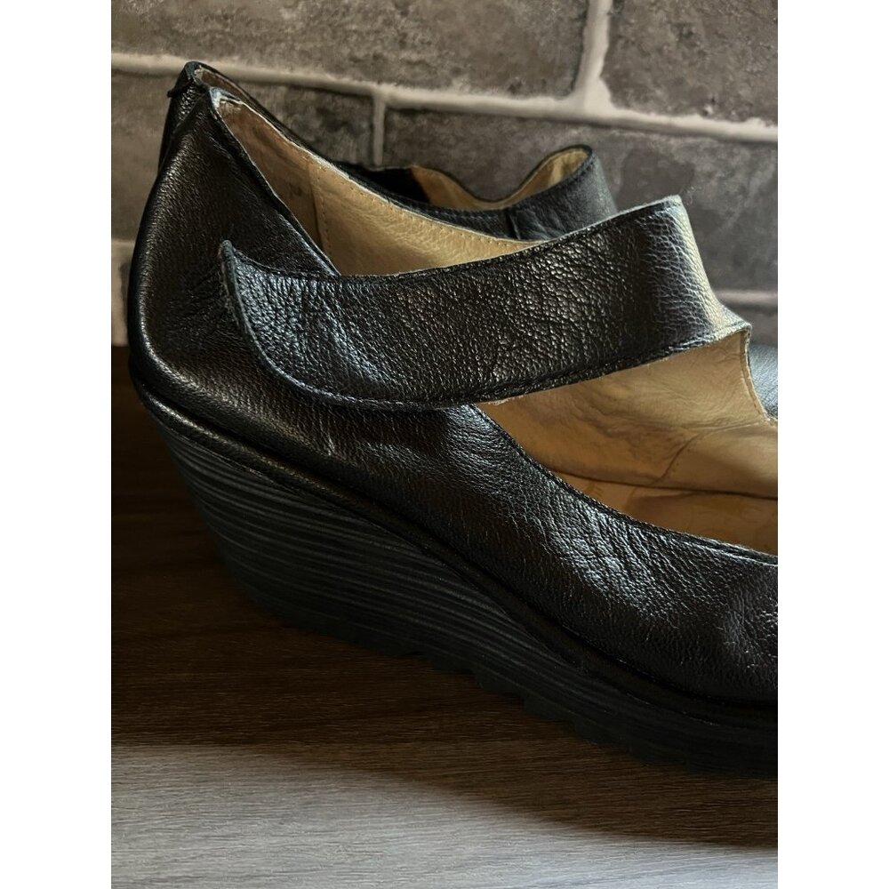 Fly London Yasi Mary Jane Pump Women's Sz 40 US 9 Black Wedge Heel Platform - Picture 5 of 13